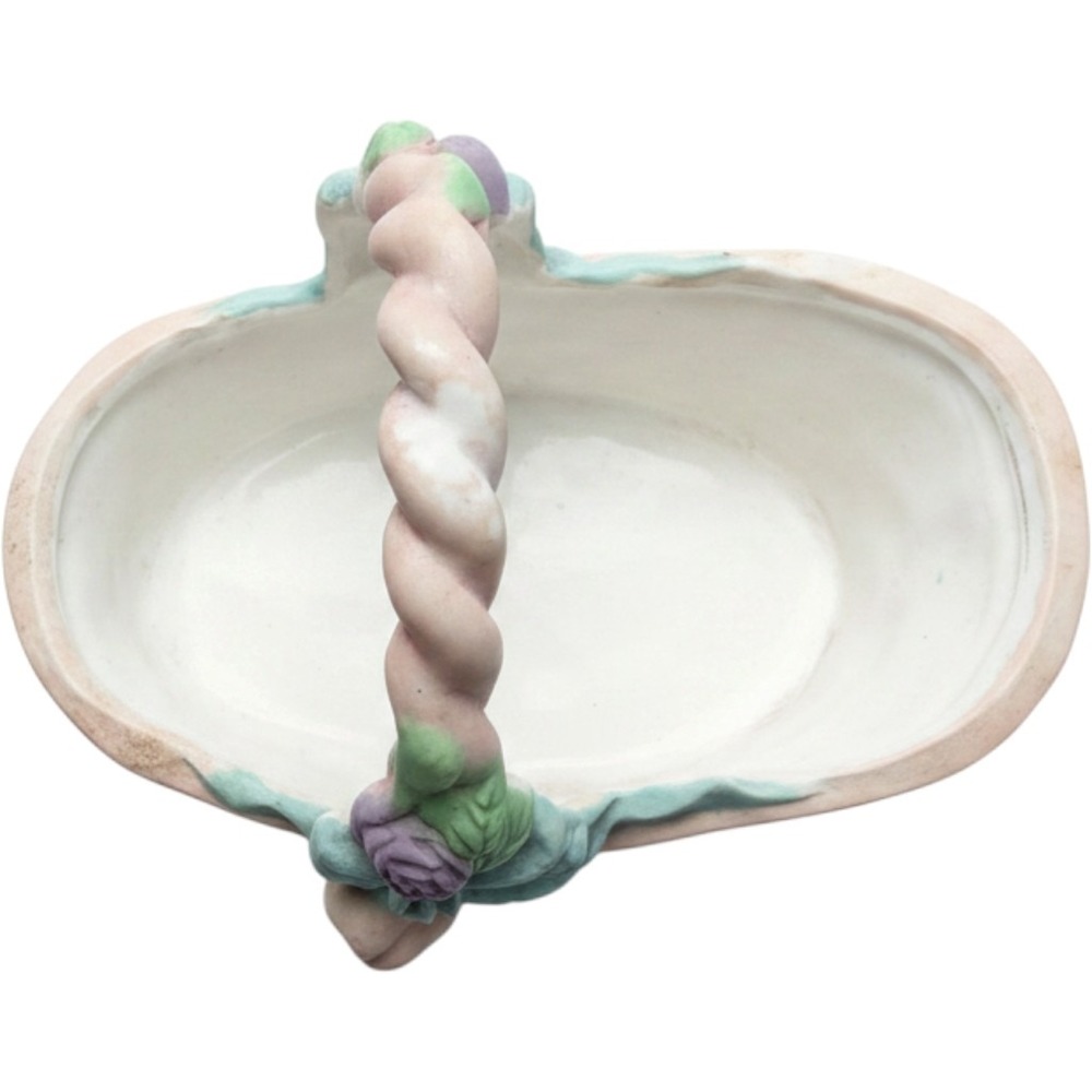 Basket Planter Ceramic Pastel Floral Rose Bow Cottagecore Decor Vintage Trinket - Picture 2 of 7